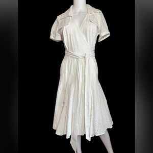 Diane von Furstenburg Elegant White Eyelet Wrap Dress